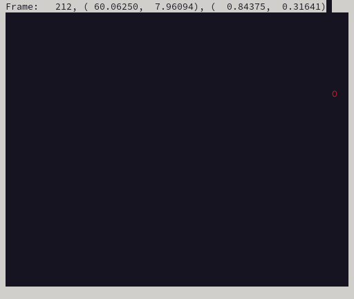 [Screen shot of Pong Wars test by Alexander G. M. Smith, May 1, 2024, showing working fixed point math and ncurses input and output]